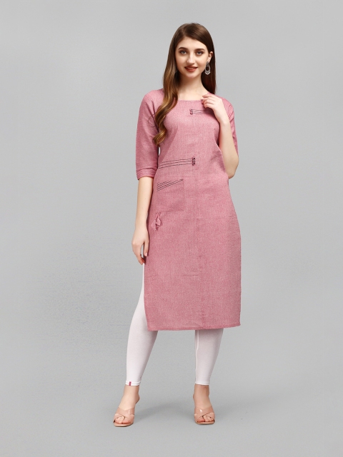 

Fashion FRICKS Women Pink Cotton Straight Kurta