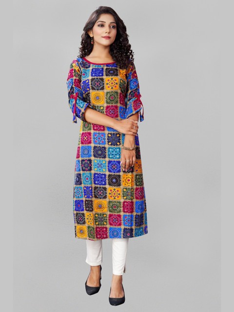

Fashion FRICKS Women Blue & Green Ethnic Motifs Printed Kurta
