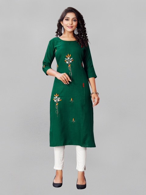 

Fashion FRICKS Women Green Floral Embroidered Thread Work Floral Kurta