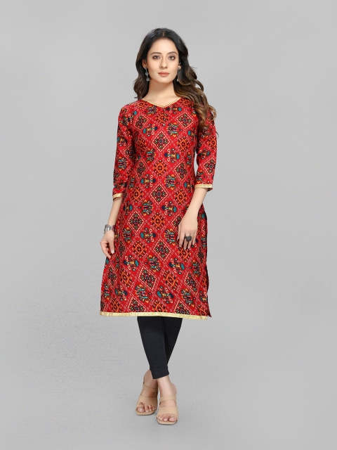 

Fashion FRICKS Women Maroon Ethnic Motifs Printed Cotton Kurta
