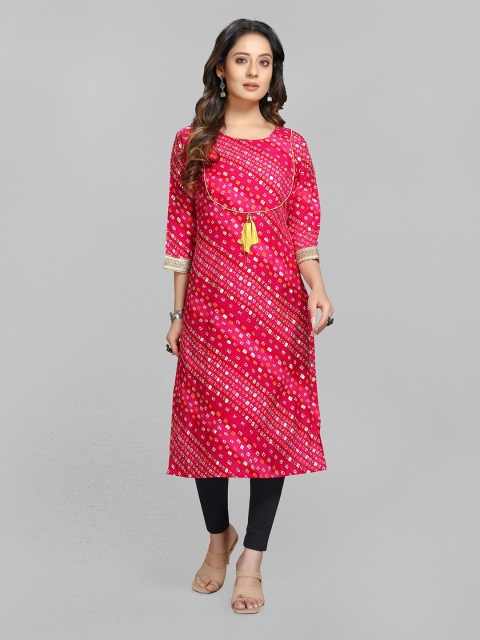 

Fashion FRICKS Women Pink Geometric Printed Cotton Kurta