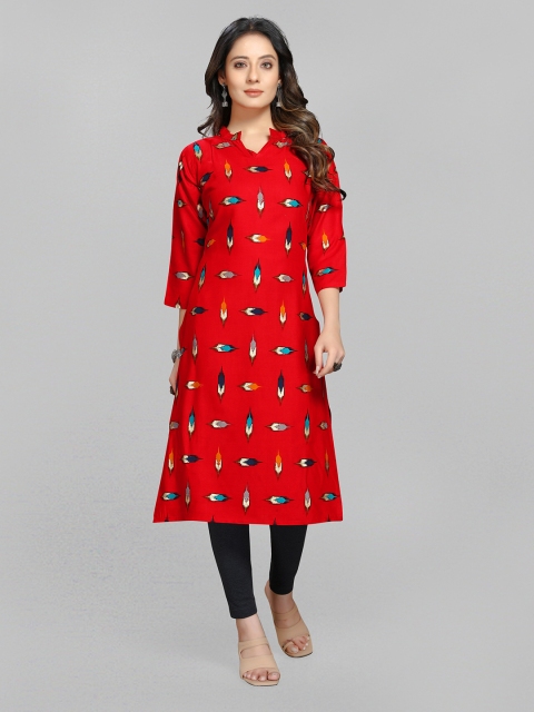 

Fashion FRICKS Women Red Geometric Printed Cotton Kurta