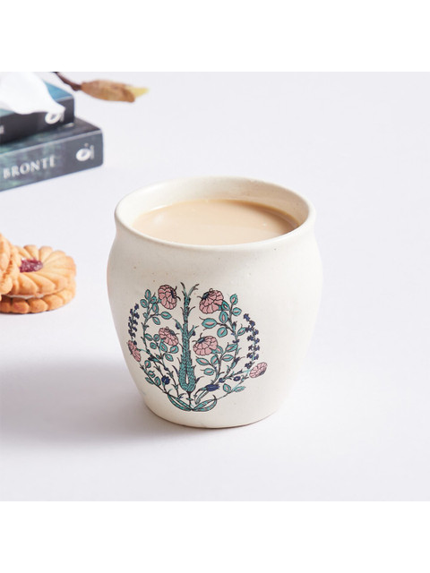 

Home Centre White & Pink Floral Printed Bone China Matte Kulladhs