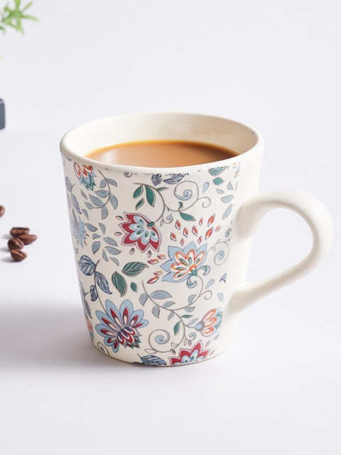 

Home Centre White & Beige Printed Bone China Matte Mug