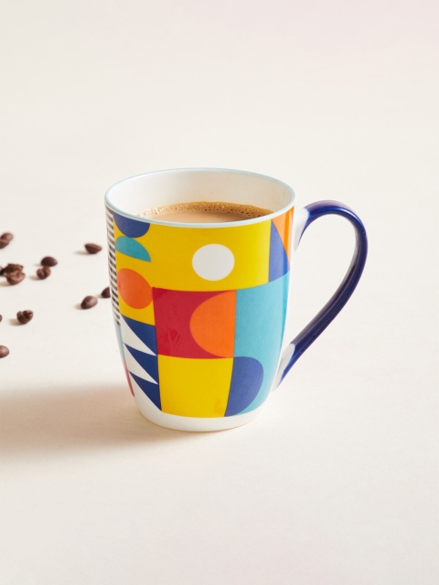 

Home Centre Yellow & Blue Printed Bone China Glossy Mug 340ml