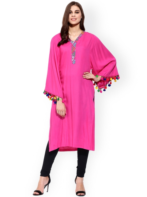 

SASSAFRAS Women Pink Solid Straight Kurta