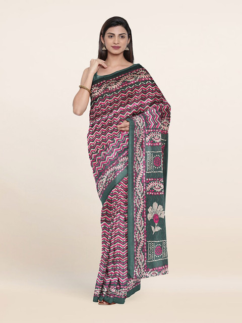 

Pothys Pink & Green Batik Saree