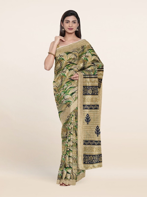 

Pothys Beige & Green Floral Saree