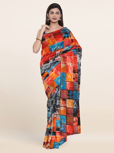 

Pothys Black & Orange Geometric Printed Cotton Blend Saree