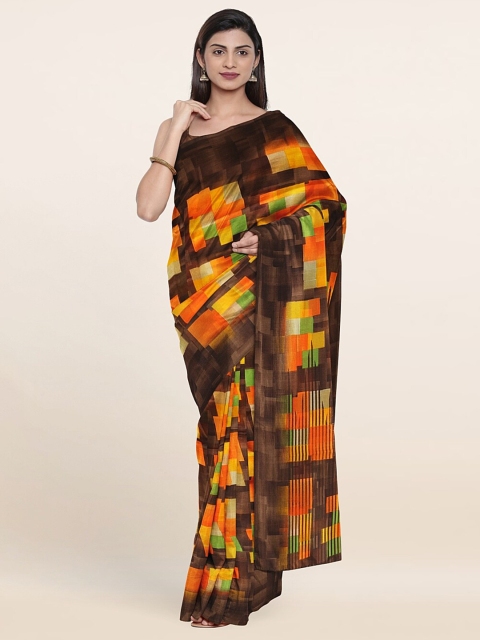 

Pothys Brown & Orange Geometric Print Saree