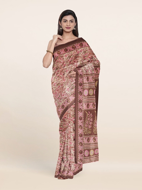 

Pothys Cream-Coloured & Pink Floral Saree