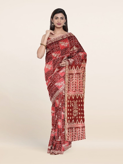 

Pothys Brown & Peach-Coloured Abstract Printed Cotton Blend Saree