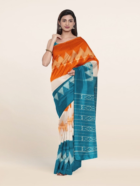 

Pothys Orange & Blue Geometric Print Saree