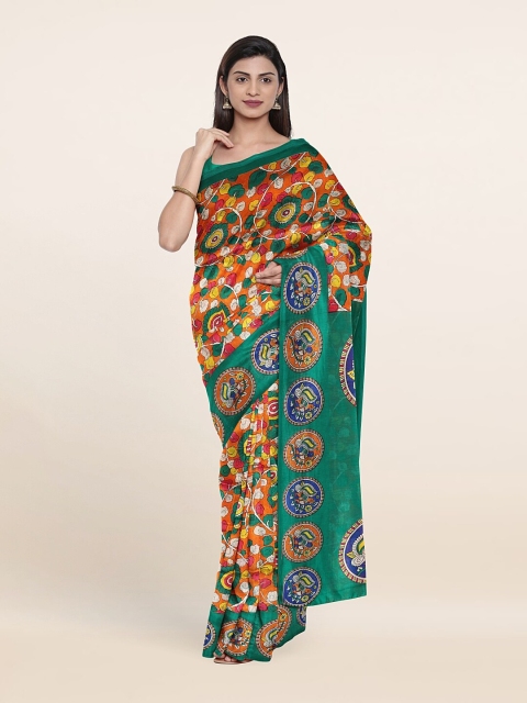 

Pothys Green & Orange Ethnic Motifs Printed Cotton Blend Saree