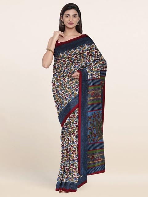 

Pothys White & Blue Floral Printed Saree