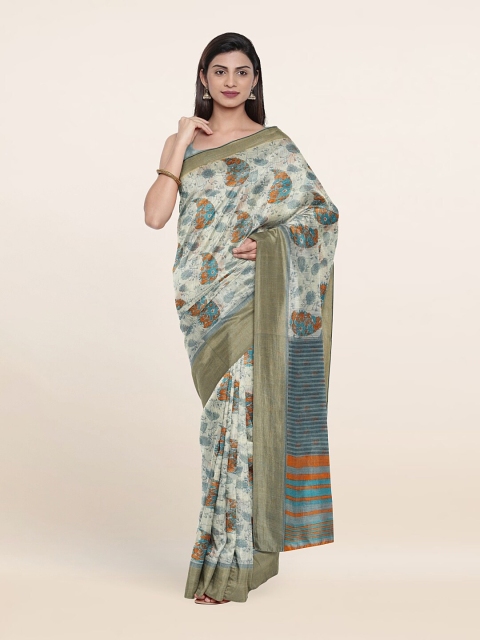 

Pothys Cream-Coloured & Orange Floral Saree