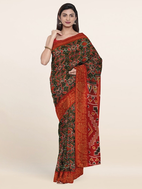

Pothys Green & Red Geometric Printed Saree