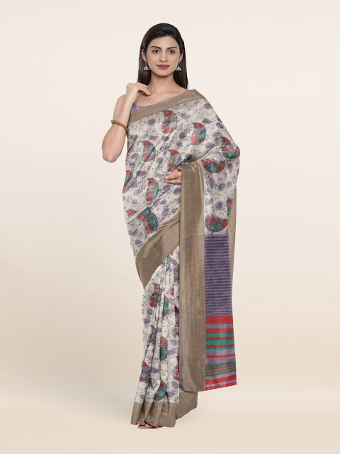 

Pothys Grey & Copper-Toned Floral Zari Printed Cotton Blend Saree