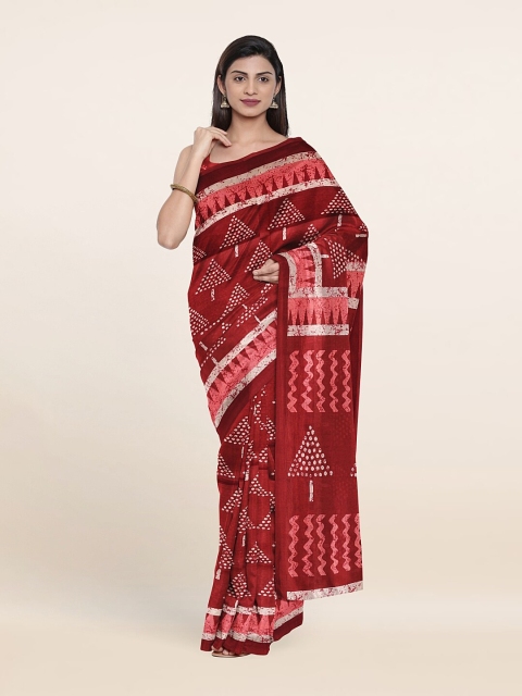 

Pothys Maroon & White Cotton Blend Saree