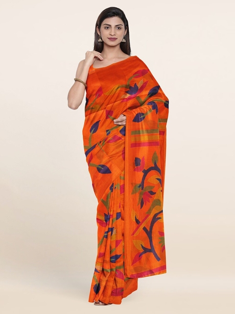 

Pothys Orange & Green Floral Printed Saree