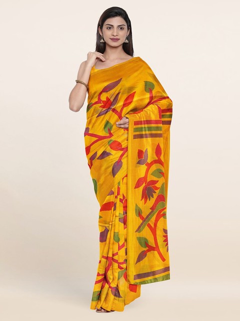 

Pothys Yellow & Orange Floral Saree