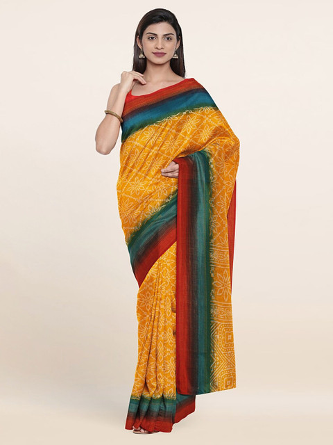 

Pothys Mustard Yellow & Red Ethnic Motifs Printed Saree