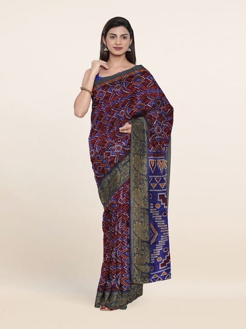 

Pothys Maroon & Purple Zari Printed Cotton Blend Saree