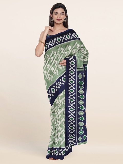 

Pothys Green & White Geometric Printed Saree