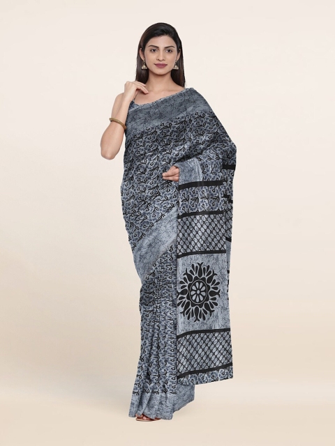 

Pothys Grey Cotton Blend Floral Saree