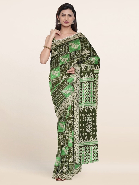 

Pothys Green & White Geometric Printed Saree