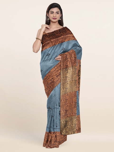 

Pothys Grey & Orange Warli Printed Cotton Blend Saree