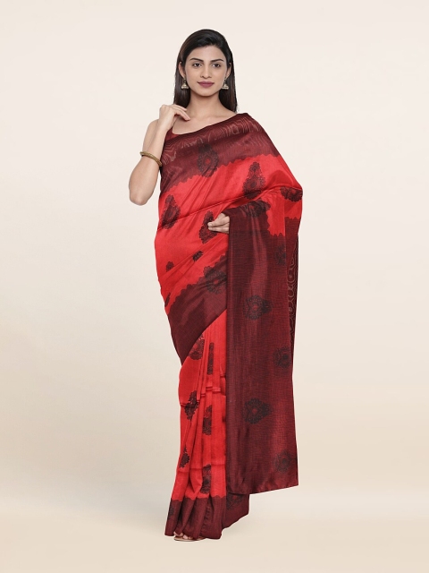 

Pothys Red & Brown Ethnic Motifs Saree