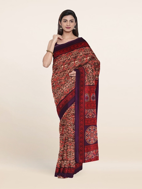 

Pothys Brown & Cream-Coloured Cotton Blend Floral Saree