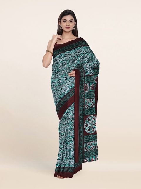 

Pothys Teal Blue & Maroon Ethnic Motifs Printed Saree