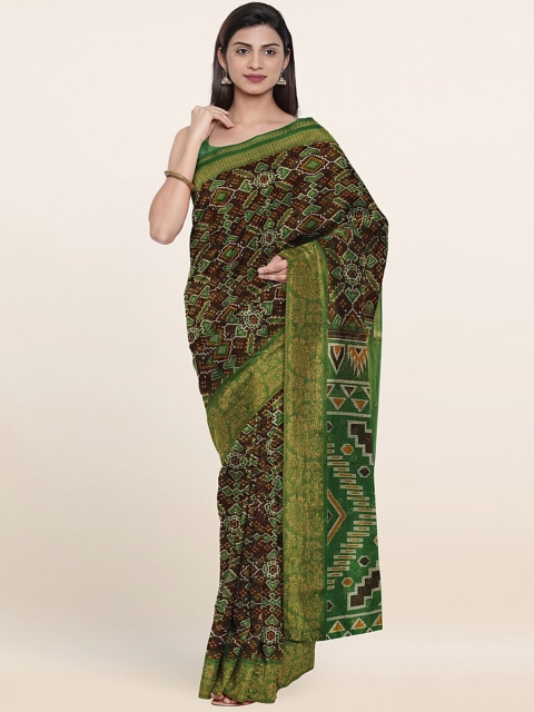 

Pothys Brown & Green Ethnic Motifs Saree