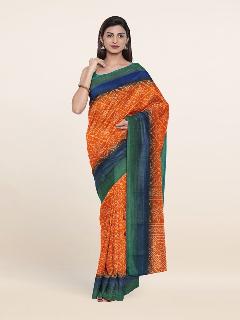 

Pothys Orange & White Checked Saree