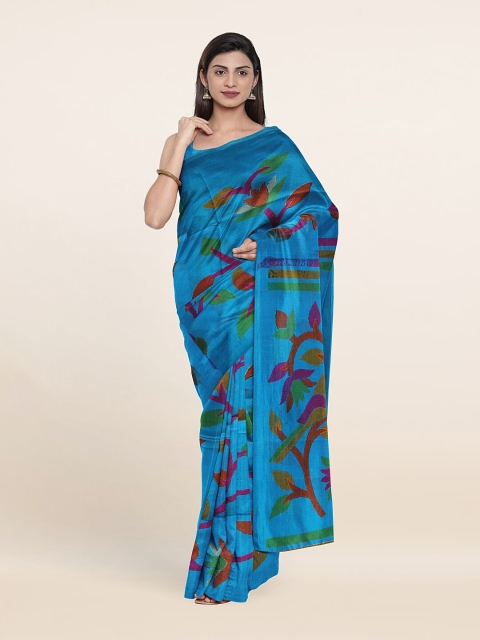 

Pothys Blue & Pink Floral Printed Saree