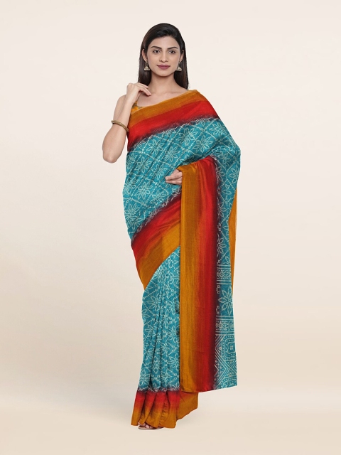 

Pothys Blue & White Floral Zari Printed Cotton Blend Saree