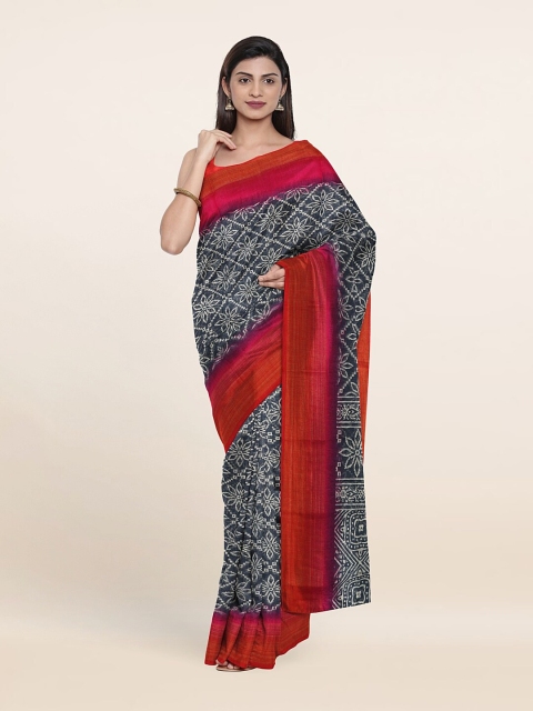

Pothys Grey & Red Floral Zari Saree