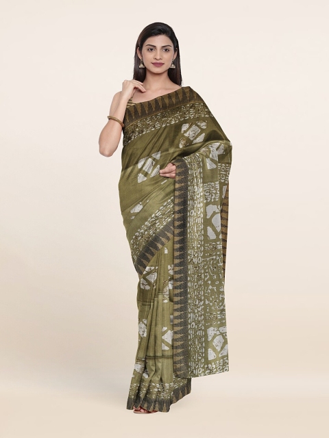 

Pothys Green & White Printed Cotton Blend Saree