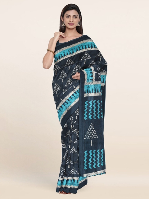 

Pothys Navy Blue & White Cotton Blend Saree