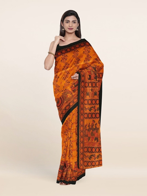 

Pothys Mustard & Green Floral Printed Saree