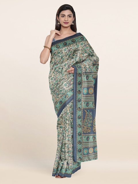 

Pothys Cream & Blue Floral Printed Saree