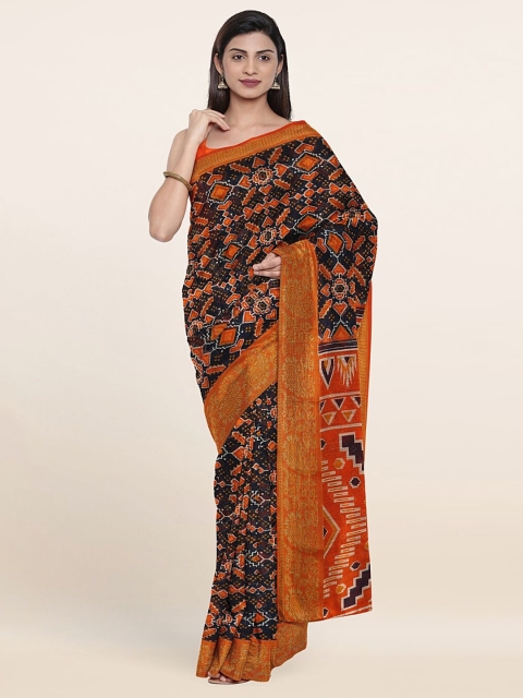 

Pothys Navy Blue & Orange Geometric Printed Cotton Blend Saree