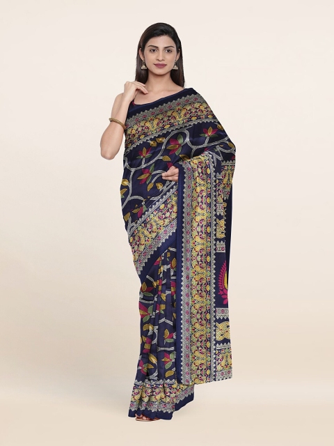

Pothys Navy Blue & Green Floral Saree