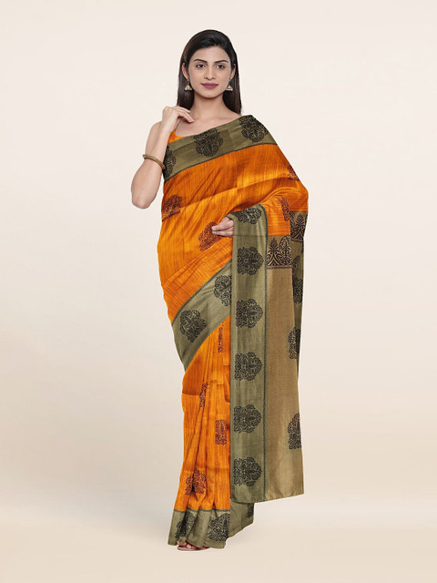 

Pothys Mustard & Green Ethnic Motifs Saree