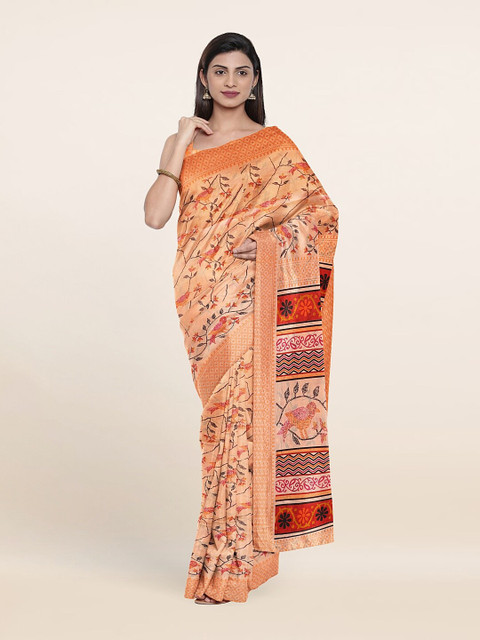 

Pothys Peach-Coloured & Orange Floral Saree