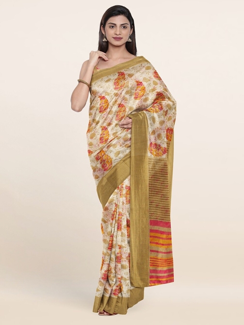 

Pothys Cream & Red Floral Printed Zari Saree
