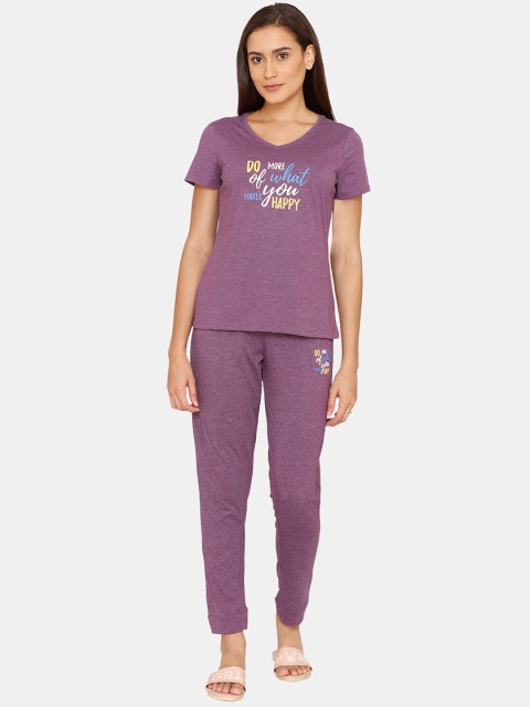 

Rosaline by Zivame Women Purple Printed Night suit