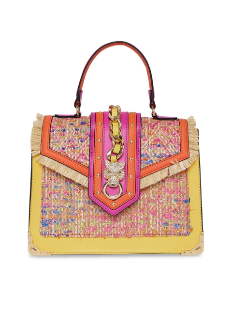 

ALDO Pink Printed Oversized Structured Satchel with Tasselled